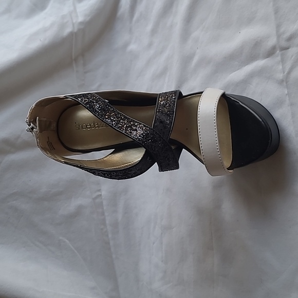 Size 9 black and white glitter open toed platform heels - Picture 2 of 5